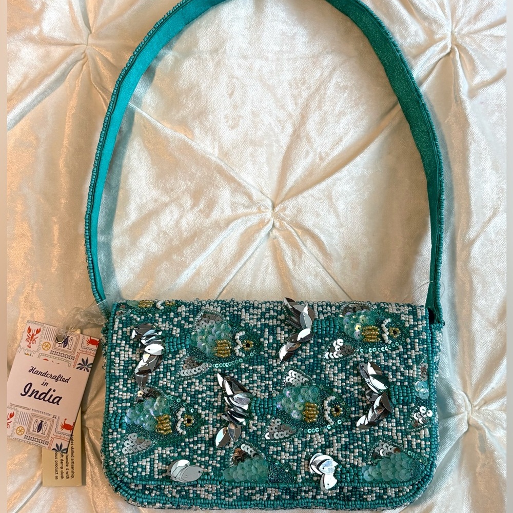 🐟 Teal Beaded Fish Sequin Bag | Ocean Coastal Sparkly Shoulder Beaded Bag